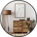 Growsun Black Round Mirror 24 inch, Wall Mounted Circle Mirror, Metal Framed Mirror for Bathroom Vanity, Bedroom Home Decor Mirrors