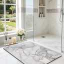 DEXI Marble Bathroom Mat Ultra Thin, 43x24 Non Slip Bath Rug, Light Grey