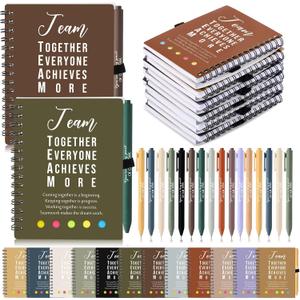 Resurhang 48 Pcs/24 Set Teacher Appreciation Gift for Nurse Coworkers Staff Employee Positive A6 Spiral Journal Notebook with Pen for Team Volunteer Graduation(Deep Color,Team Together)