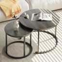 VILAWLENCE Nesting Coffee Table Set of 2, Modern Round Side Table End Tables for Living Room Bedroom Balcony,Grey Wooden Stacking Accent Coffee Tables with Metal Frame