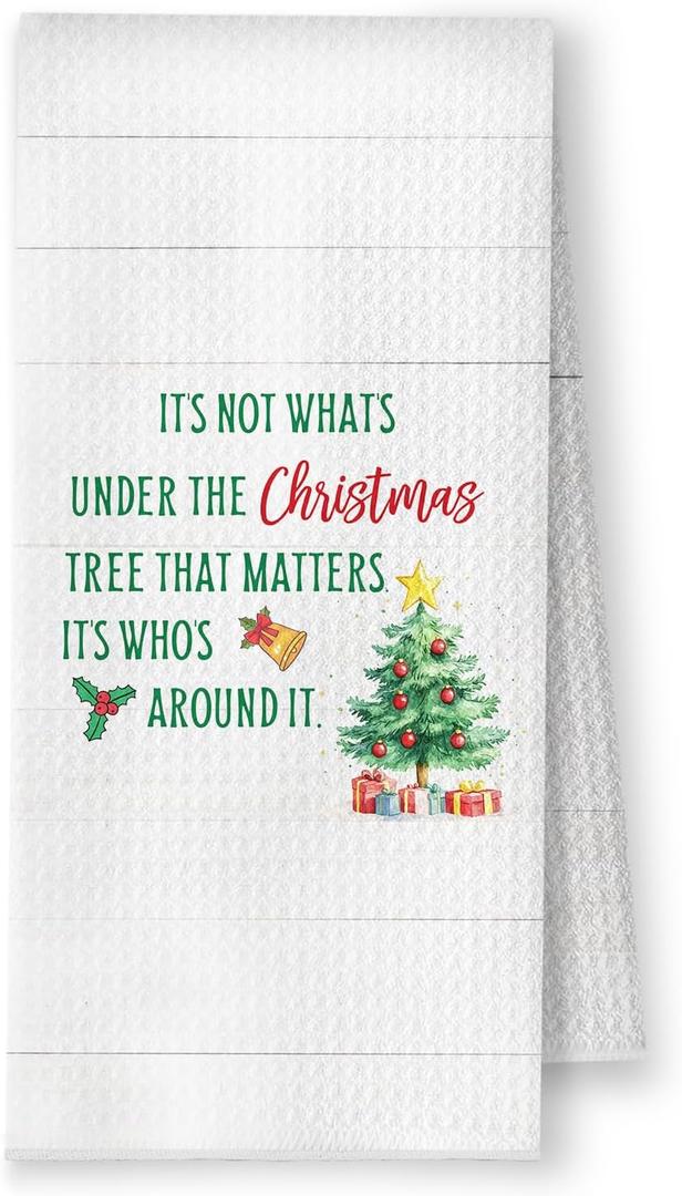 Christmas Tree Kitchen Towels, Farmhouse Christmas Dish Tea Towels, It's Not What's Under The Xmas Tree That Matters Winter Decorative Hand Towel for Bathroom Kitchen, 16x24 Inch