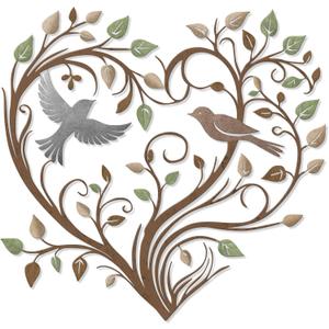 Hnatzu Heart Wall Decor Metal Bird and Tree of Life in Heart Shape Colorful Wall Art Metal Wall Decor for Living Room, Bedroom, Nursery