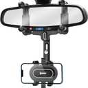 IPOW Large Rearview Mirror Phone Holder for Car 360Rotatable and Retractable, 2023 Upgraded Four Corners Fixed Anti-Shake Multifunctional Design for Car Rearview Mirror with Button