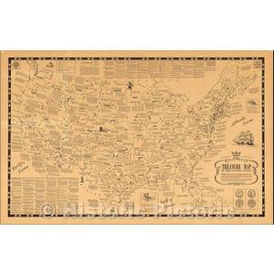 United States Treasure Map 1957 - Vintage Pictorial Historical Map Print - 24in x 16in