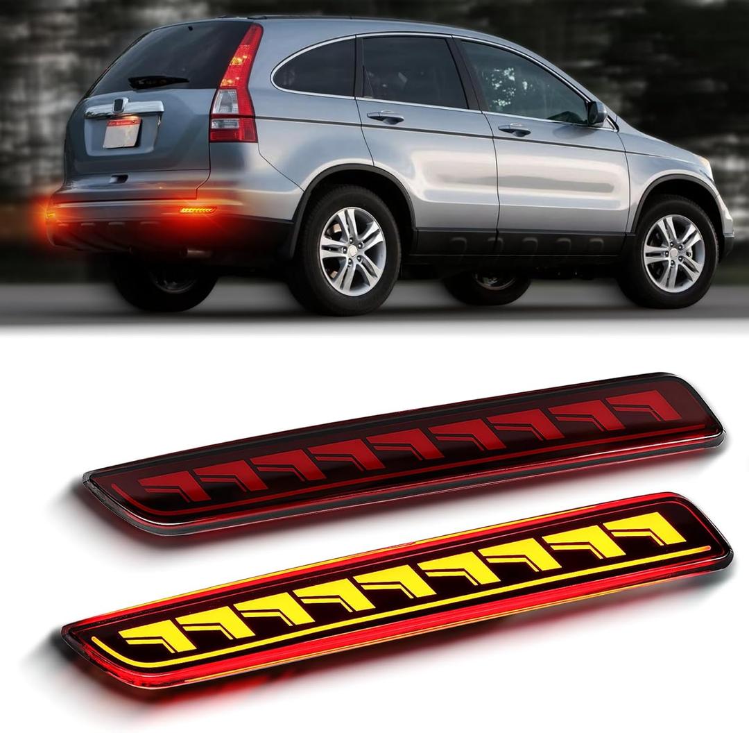 Rear Bumper Reflector Lamp Fog Light DRL Sequential Turn Signal Lamp Feature Kit for Honda CRV CR-V 2010 2011, LED Rear Reflector Tail Lamp Replace OEM Reflector, 33505-SWA-J01 (Red)