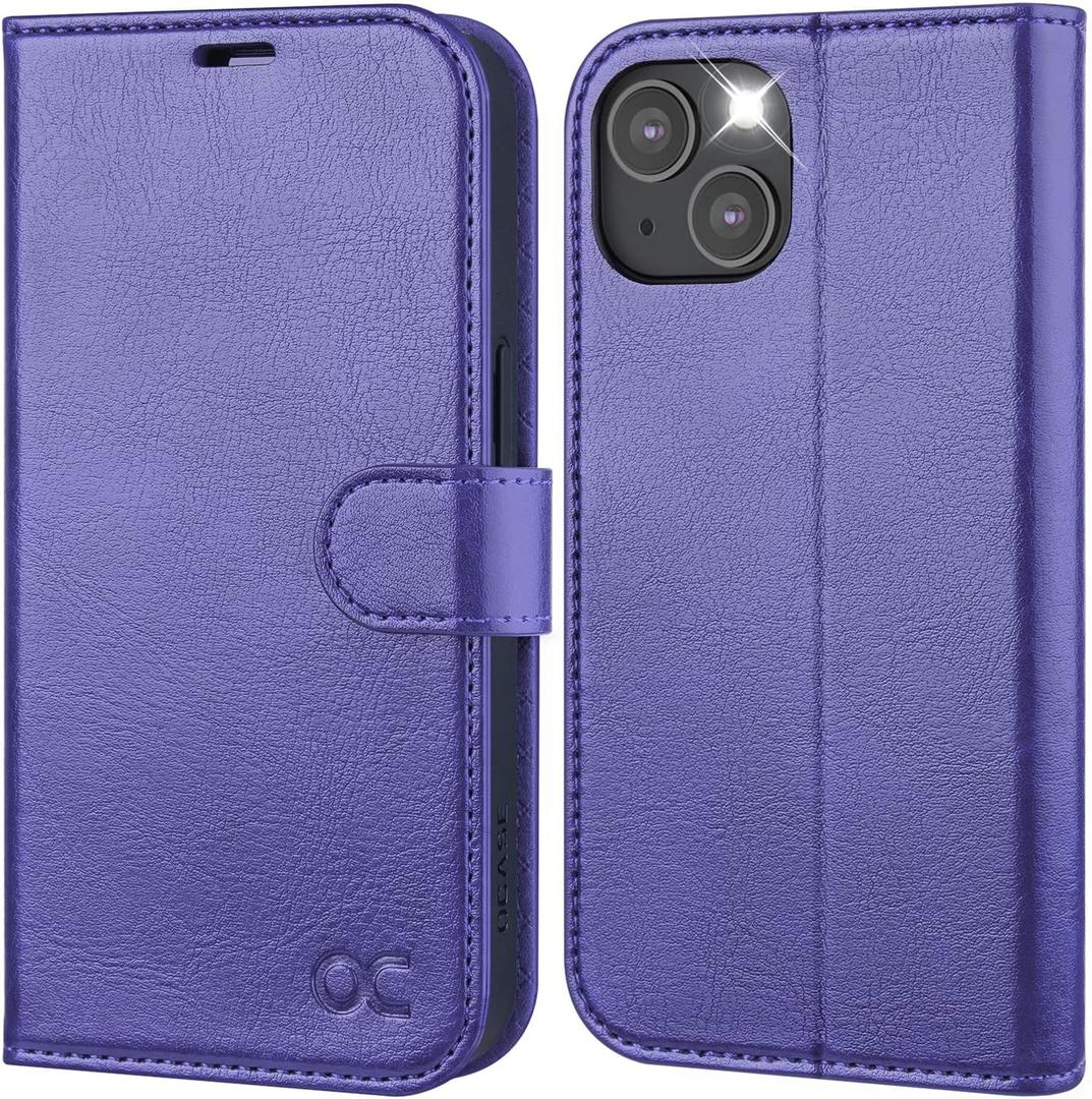 OCASE Compatible with iPhone 14 Wallet Case, PU Leather Flip Folio Case with Card Holders RFID Blocking Kickstand [Shockproof TPU Inner Shell] Phone Cover 6.1 Inch 2022 (Purple)