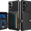 for Samsung Galaxy S24 FE Case with Card Holder, Compatible with Magnetic Car Mount, Heavy Duty Shockproof Rugged Soft TPU Back Leather Flip Wallet Cover for Galaxy S24 FE 6.7 inch, Black