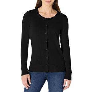 Amazon Essentials Women's Lightweight Crewneck Cardigan Sweater,X-Large, Black