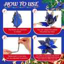 4 x Norme 18 Pcs 3 Size Velvet Christmas Poinsettia Flowers Glitter Artificial Poinsettia Flowers with Stems Christmas Tree Ornaments for Xmas Tree Wreath Wedding New Year Holiday Decor(Blue)
