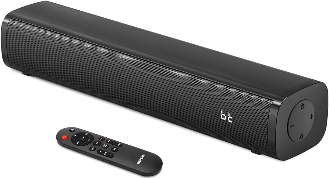 Wohome 2.1ch Small Sound Bars for TV with 6 Levels Voice Enhancement, Built-in Subwoofer, 16 Inches Bluetooth 5.3 Soundbar Speakers with Optical/AUX/USB Connection, S100 (Bright Black)