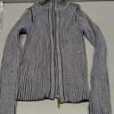 Women's Y2K Cropped Sweater Cardigans Striped Zip Up Cardigan High Neck Fall Sweaters Crop Tops, Grey, Size S