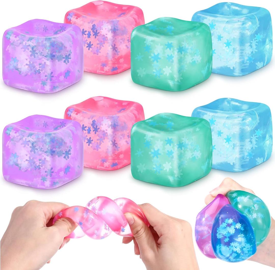 8 Pcs Stress Cube with Snowflakes Slow Rising, 4 Colors, 1.77 inches