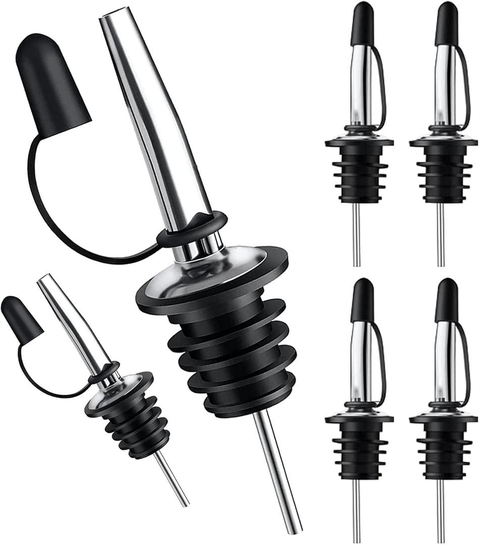 Pafusen 6 Pack Liquor Bottle Pourers, Liquor Pour Spout for Liquor Bottles, Stainless Steel Olive oil Dispenser Spout, Alcohol Pourer Spouts Dust Caps Covers Fixed, Sliver (Silver)