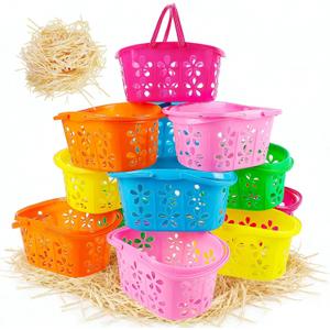 Zcaukya 12 Packs Easter Baskets, 6.5"x4.5"x3.2" Colorful Kids Baskets with Handles, Empty Plastic Easter Basket for Egg Hunt Party Favors