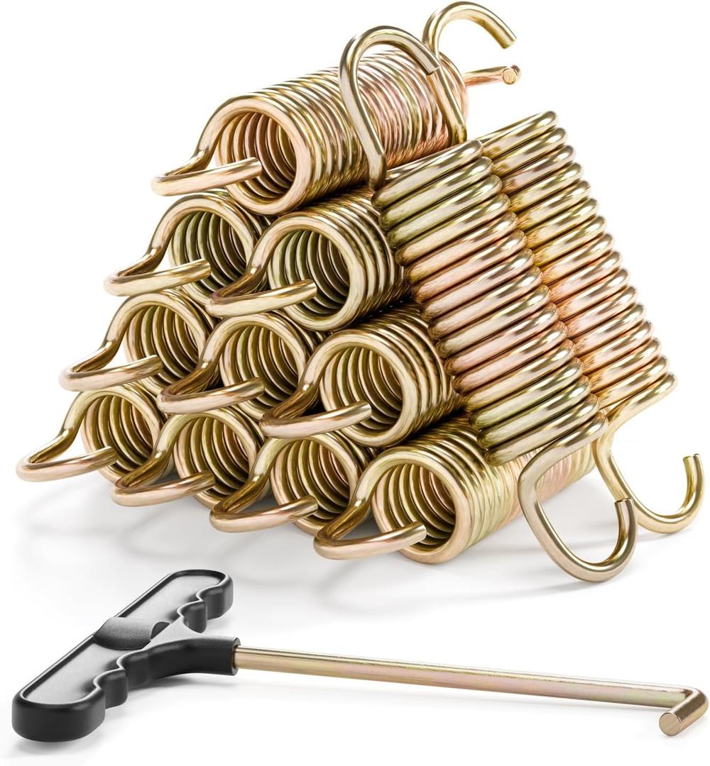 LUDACOO 8.5" Trampoline Springs, Heavy Duty Stainless Steel Trampoline Accessories with Swivel & Straight Hooks, Universal Trampoline Replacement Parts Includes T-Hook Tool, 24 Pack