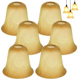 Pangda 6 Pcs Glass Chandelier Shade Cracks Glass Shade Replacement Light Covers Bell Shaped for Vanity Pendant Lighting Base E26 Socket (Amber)
