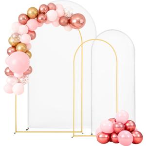 VEVOR Arch Backdrop Stand, Set of 2, 7.2 ft and 6 ft, Stable Structure, Easy Assembly, Gold Metal Arch Backdrop Stand with Cover for Wedding, Birthday Party, Celebration, and Ceremony Decoration, 7.2ft6.6ft,with cover