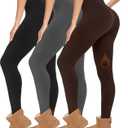 Diu Life 3 Pack Fleece Lined Leggings for Women Thermal Tummy Control High Waist Running Tights Winter Workout Yoga Pants (03 Black+ray+Coffee)