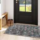 Lahome Kitchen Rugs Non Slip Washable Rugs for Entryway, 2x4 Rug Non-Slip Moroccan Trellis Ultra-Thin Indoor Door Mat Small Carpet for Bathroom Bedroom Entry Elise, Black/Multi (Charcoal Black/Blush)