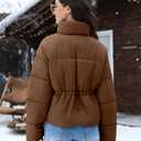 WHN Women’s Cropped Puffer Jacket Coat Warm Winter 2026 (Brown, L)