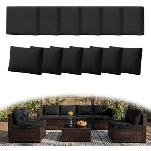 12Pcs Outdoor Couch Cushion Covers with Zipper, Water-Resistant Patio Cushion Covers, Max Compatible 24x24x3.15 Inch Patio Cushion, Full Coverage, Non-Stretch, UV-Resistant, Only Cover