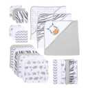 Spasilk 23-Piece Soft Terry Hooded Bath Towel and Washcloth Gift Set, 3 Baby Towels and 20 Baby Washcloths for Unisex Newborn Bath Essentials, Ideal, White Zebra