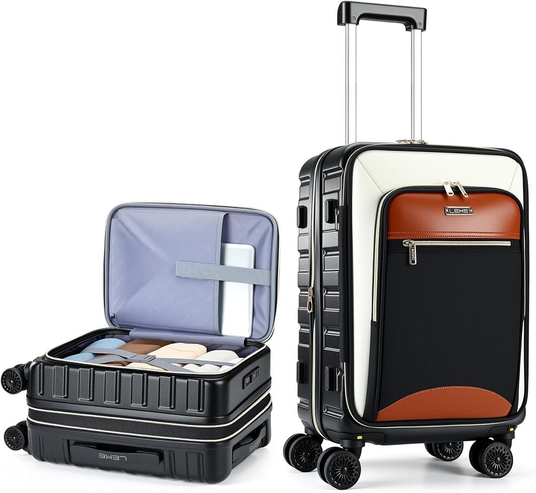 Carry on Luggage Airline Approved 22x14x9, 20 Inch Expandable Hardside Suitcases with Spinner Wheels, Front Business Pockets Carry on Suitcase for Women Men with TSA Lock, Lightweight Travel Luggage