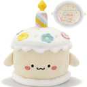 Birthday Cake Stuffed Toy Cute Cake Plush Dessert Plush with Hidden Pocket Love You Forever Embroidery 8.6" for Kids Adults Home Desk Decor (Beige-Yellow)
