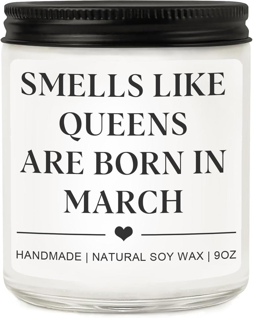 March Birthday Gifts for Women and Men - 'Queens are Born in March' Candle, Funny 20th 30th 40th 50th Birthday Gift Ideas for Mom Wife Sister Girlfriends Best Friend