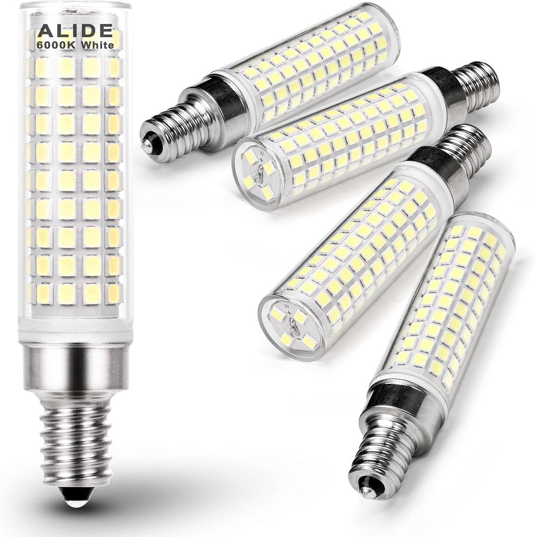 ALIDE E12 10W 6000K LED Candelabra Bulbs 100w Equivalent 1200lm 0.73 * 3.15inch, Non-dimmable, 5Pack (Daylight White)