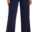 Urban CoCo Womens High Waist Flowy Palazzo Pants Elastic Waist Wide Leg Stretchy Straight Leg Dressy Casual Lounge Trousers (Navy Blue, S)