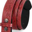 Men Women Western Belt Strap for Jeans Dress Cowboy Leather Belt Strap without Buckle (36''-39'', Red)