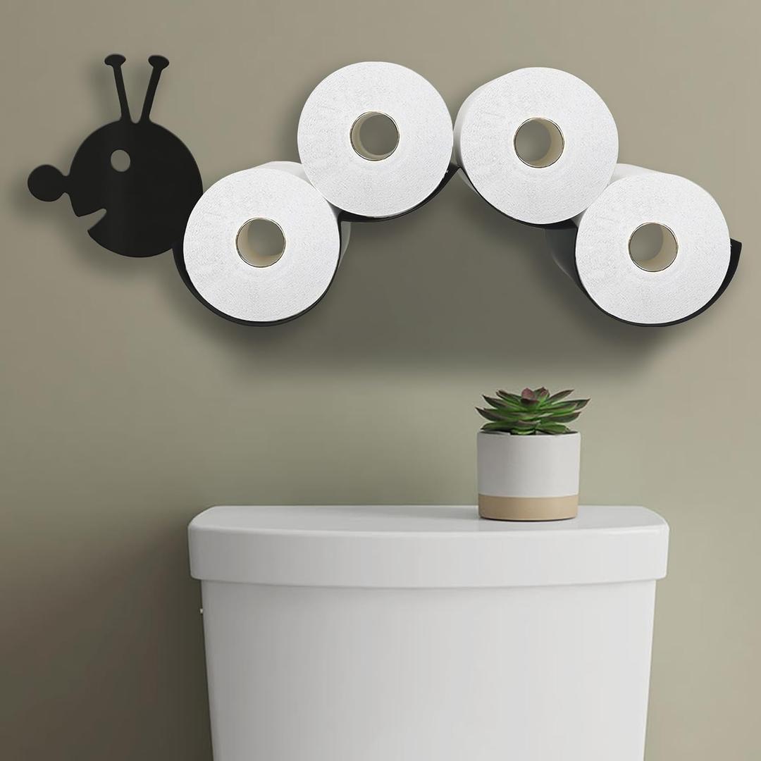 Caterpillar Toilet Paper Holder for Extra 8 Rolls, Wall Mounted Decorative Toilet Paper Storage, Farmhouse Bathroom Cute Decor Freestanding Accessories Storage Cabinet