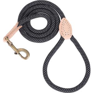 Mile High Life Reflective Dog Leash, Strong Nylon Dog Rope Heavy Duty Dog Training Leashes for Small Medium Large Dogs, Heavy Duty Climbing Rope Dog Leash w Leather Tip(Black, 48 Inch) (48 Inch-1/2", Black)