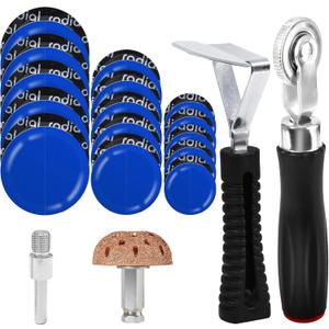 Wayona 35Pcs Tire Repair Patch Kit Heavy Duty, Tire Patches 32/45/58mm Tire Repair Tools with 40mm Tire Buffing Wheel Tire Patch Roller Inner Liner Scraper for Car Tire Grinding Bike Motorcycle Wheel