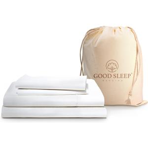 Good Sleep Bedding Twin XL Sheets - 100% Egyptian Cotton Bed Sheets, 4 Piece Twin XL Sheet Sets, Sateen Weave, Twin XL Sheets College Dorm Fits Upto 16"- White Twin XL