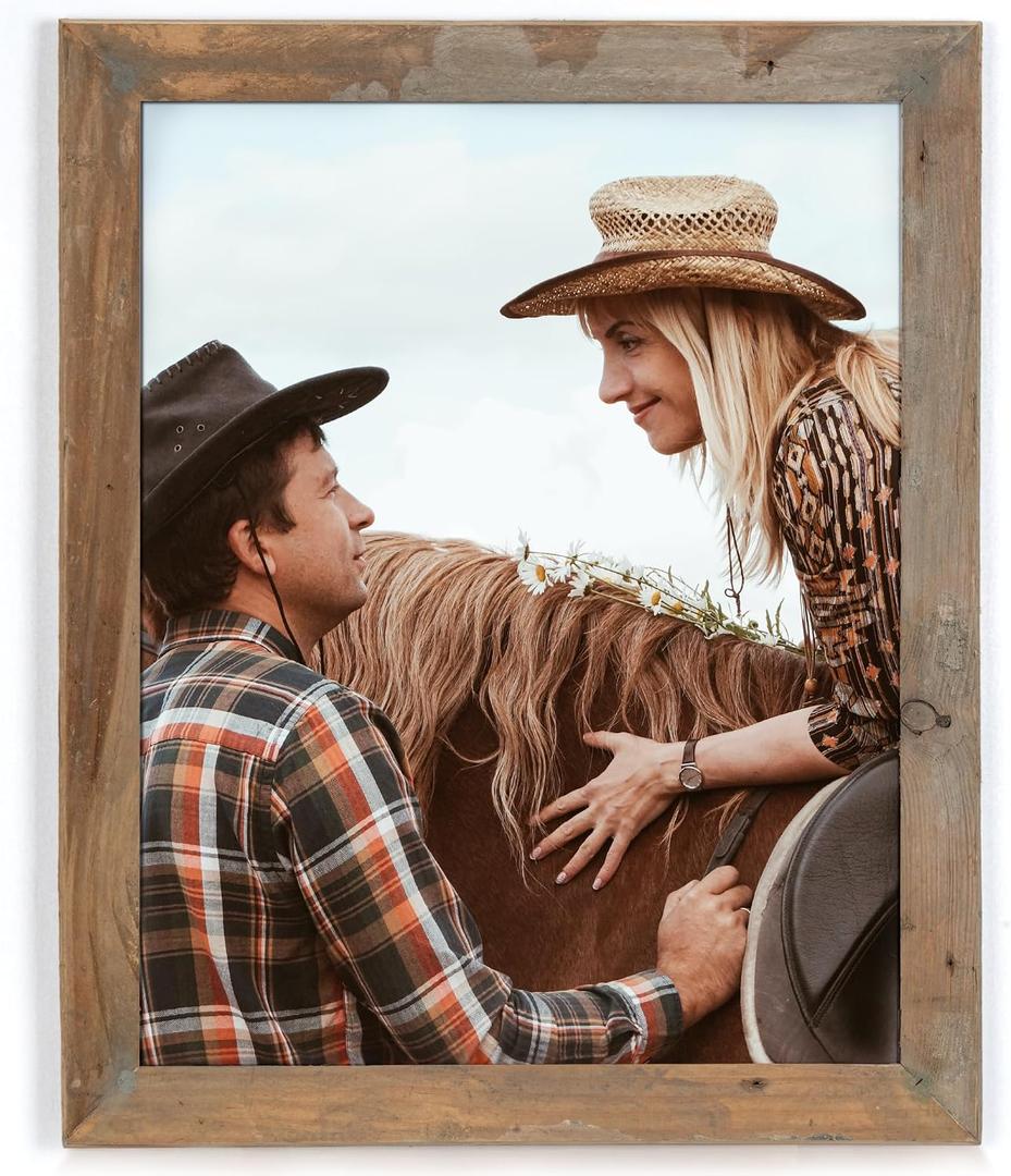Rustic Picture Frame 16x20, 100% Reclaimed Wood With Tempered Glass, Farmhouse Style Photo Poster 20x16 Distressed & Vintage Looking Wall Decor Gallery Set for Mounting or Table Display