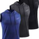 Neleus Men's Workout Tank Tops 3 Pack Sleeveless Running Shirts with Hoodie (Blue, M)