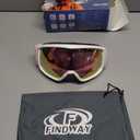 Findway OTG Ski Goggles - Over Glasses Snow Snowboard Goggles for Men Women Adult & Youth - Anti-Fog 100% UV Protection, Pink and White