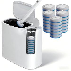 White Plastic Mini Trash Can, Toilet Cleaner Stick, Toilet Brush Holder, 36 Refills, 2-Gallon Trash Can with Pop-Out Lid, Suitable for Bathrooms and Small Toilets.