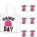 Wesnoy 20 Pcs Basketball Goodie Bag Pink Basketball Gameday Goodie Gifts Bags with Handles Reusable Sport Themed Favors for Candy Birthday Party Supplies 8 x 8 x 3.15''