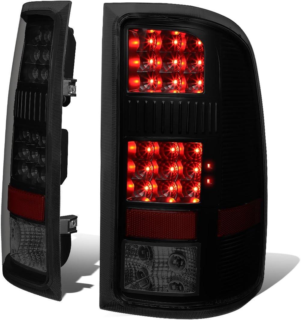 Auto Dynasty Rear Tail Lights Brake Lamps Compatible with 2007-2014 GMC Sierra 1500 2500HD 3500HD, Driver and Passenger Side Full LED DRL Brake Lamps, Black Housing Smoked Lens