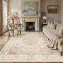 8x10 Beige Washable Vintage Area Rug for Living Room Bedroom Soft Tranditional Non Slip Large Throw Rug Lightweight Floral Low Pile Distressed Carpet Office Playroom Home Decor