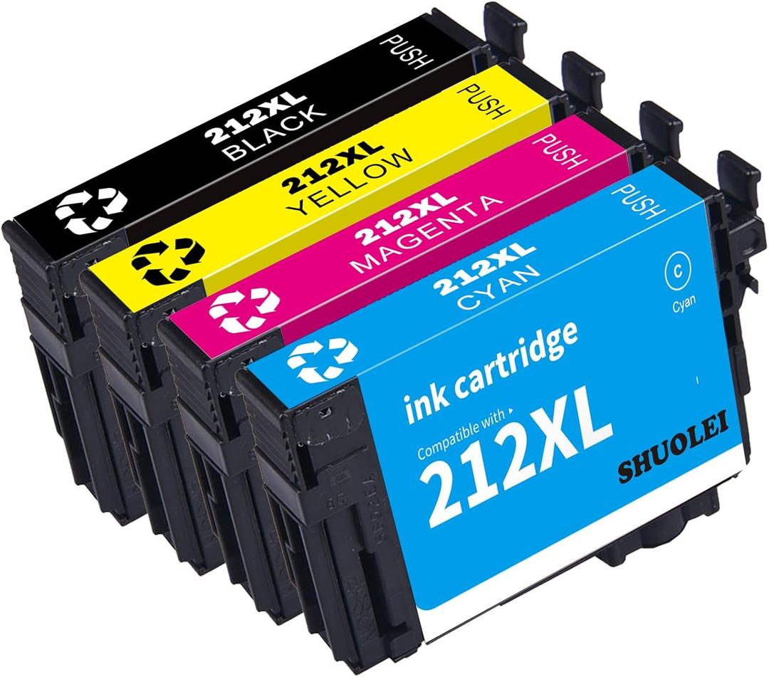 212XL Ink Cartridges High Capacity Black & Standard Color Combo Pack Remanufactured for 212 Ink Cartridges for XP-4100 XP-4105 Workforce WF-2830 WF-2850 Printer (4-Pack)