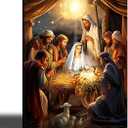 Nativity Scene Wall Art Canvas Pictures for Christmas Jesus Print Artwork Painting for Home Dcor (15"L x 12"W)