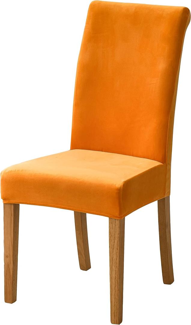 Lalluxy Velvet Chair Slipcovers for Dining Room Stretchy Super Soft Parson Chair Seat Covers Chair Protectors for Party Pet Protection (Set of 4, Orange)