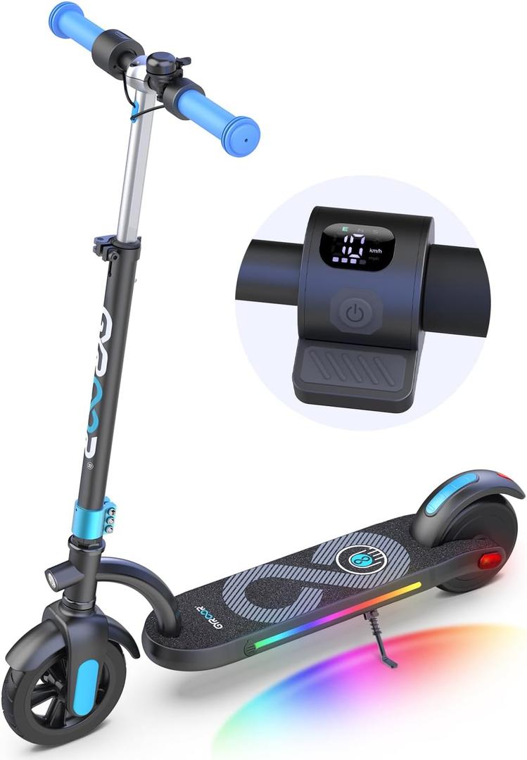 Gyroor H40 Kids Electric Scooter180W Motor, 10 MPH LED Display, Colorful Lights, Adjustable Height, for Kids Ages 8-12, Ideal Gift (Blue)