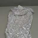 VERWIN Sequins Fashion Sleeveless Oblique Collar Mermaid Women's Maxi Dress Bodycon Dress Party Dress (XX-Large, White)