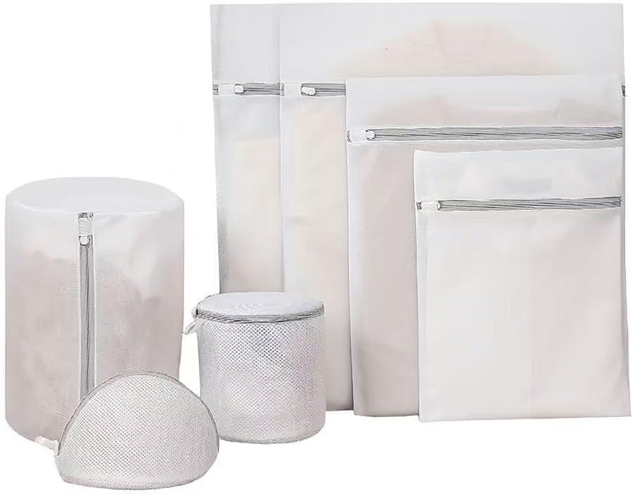 Laundry Mesh Wash Bags  Durable Zipper Delicates Laundry Bags for Clothes, Underwear & Sweaters, Multi-Design Sets (Gray White Fine Mesh 7-pack)