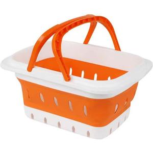 Foldable Plastic Bathroom Storage Basket with handles Lightweight, Durable, Ideal for Dorms, Bathrooms, Cleaning, Kitchen Storage, Camping, Waterproof and Easy to Clean (Orange, 1 Pack)